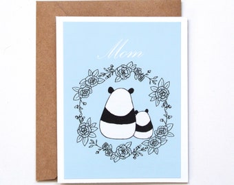 Carte de fête des mères douce, jolie maman panda et bébé, carte d'anniversaire de maman, carte de fête des mères simple, carte drôle de maman ours, cadeau d'amant de panda, MiKa