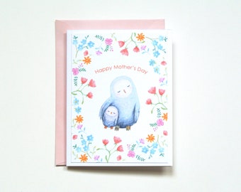 Owl Mother's Day Card, Owl lover gift, Pretty floral card for Her, Gift for Mum, Happy Mothers Day, Owl Always Love You, Thank you mom card