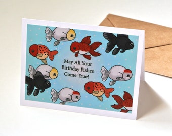 Fancy Goldfish Birthday Card, Kawaii Goldfish Lover Gift Oranda, Ranchu, Black moor fish, Black telescope, Funny Birthday card, Aquarium art