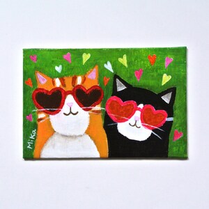 Cats Original Painting, Black & White Tuxedo Cat with Orange Tabby Cat, Unique Christmas gift, Quirky Modern Folk Art, Cat Dad Birthday Gift