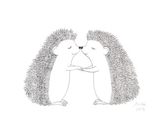 Hedgehog Print, Hedgehog Drawing, Black & White Wall Art, Minimalist Home Décor, Anniversary Gift, Woodland Nursery print, Neutral Wall Art