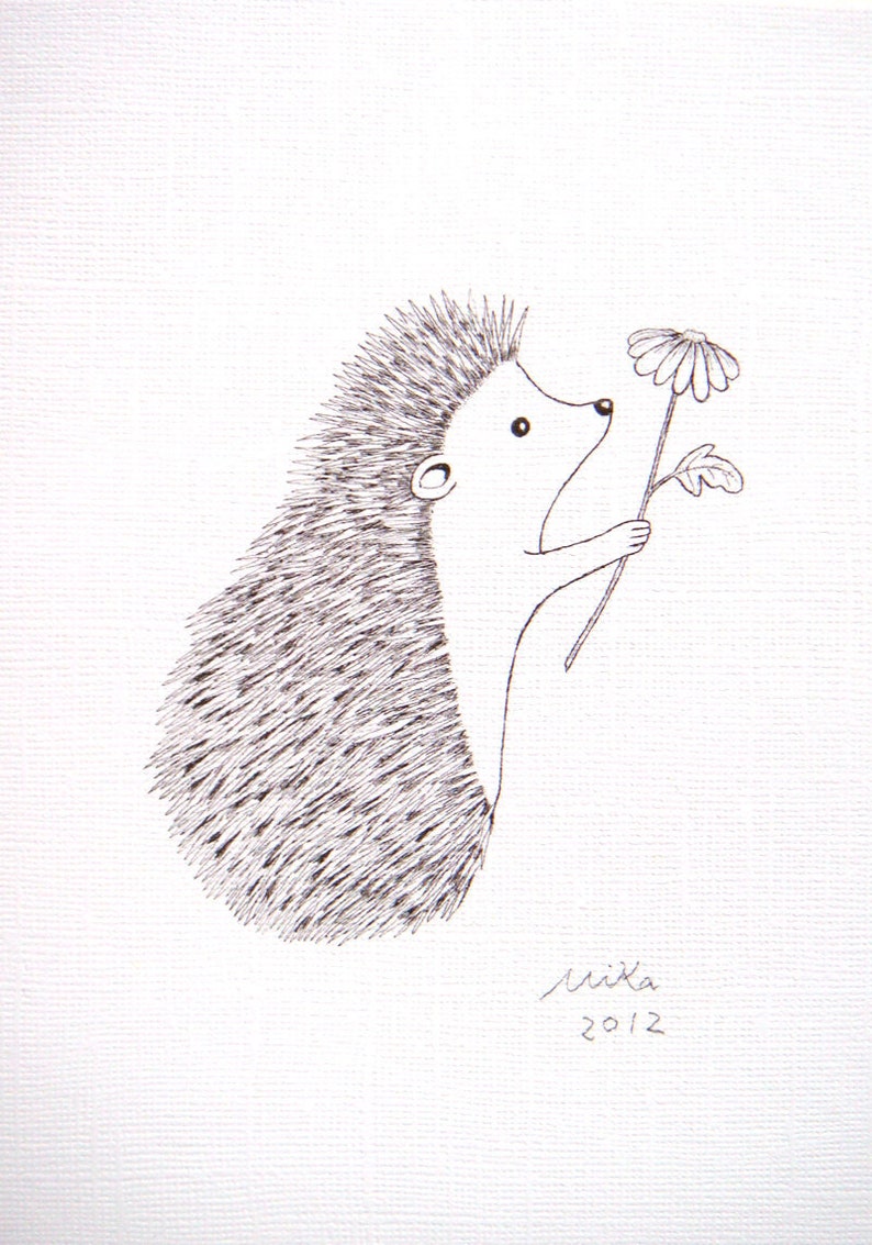 Hedgehog Gift, Hedgehog Drawing, Mothers day gift, Hedgehog Print, Black & White Wall Art, Woodland Nursery, Hedgehog Décor, Monochrome Art image 6