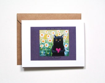 Black Cat I Love You Card, 1st Anniversary gift, You are always in my heart, Cute Kitten Folk Art Print, Love Gift for Boyfriend/Girlfriend