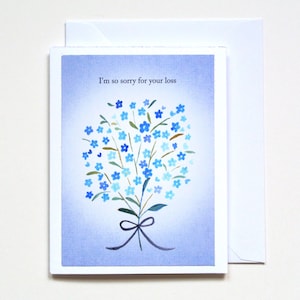 Handmade Floral Sympathy Card, Minimalist watercolor art Forget-me-not, Condolences Gift