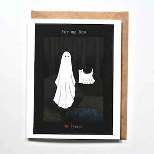 Carte d'anniversaire gothique drôle, cadeau pour amoureux des chats, pour mon huée, fantôme et chat, fête des pères papa chat, carte d'Halloween effrayante et mignonne, anniversaire petit ami