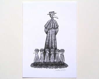 Plague Doctor Ink Drawing: Victorian Goth Art Print