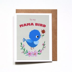 Carte de fête des mères Little Bird, À ma maman oiseau, cadeau simple pour la fête des mères, carte rétro mignon oiseau bleu bébé, fleur pour maman, cadeau d'anniversaire de maman