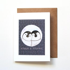 Carte d'anniversaire de couple de pingouins, carte de Saint-Valentin de pingouin, carte de félicitations de fiançailles de mariage, cadeau d'amitié de pingouin, carte de message personnalisée