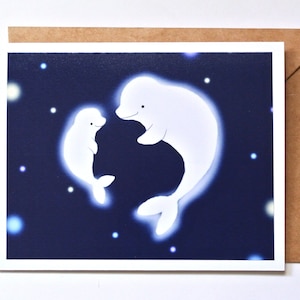 Carte de fête des mères faite main unique, maman et bébé béluga, cadeau pour une mère canadienne, carte de félicitations pour nouveau bébé, carte d'anniversaire pour amoureux des baleines et des dauphins
