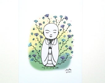 Jizo print, Mothers day gift, Loving Kindness Art, Compassion Meditation Wall Décor, Japanese Zen Buddha gift, Spiritual Wellness Gift, MiKa