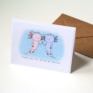 Carte de remerciement Axolotl, cadeau de remerciement original, carte d'amitié drôle, merci d'être ma personne, cadeau pour amoureux d'axolotl, art amphibien mignon