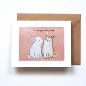 Carte d'anniversaire lapin, je suis si heureux de vous, carte d'amour chaleureuse et mignonne, cadeau pour amoureux des lapins, cadeau de la Saint-Valentin, carte d'amitié confortable