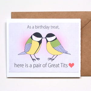Carte d'anniversaire drôle de mésange, carte de jeu de mots oiseau coquine pour lui ou elle, blague mésange charbonnière, carte d'anniversaire humour adulte, jeu de mots animal voeux