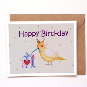 Cadeau calopsitte, carte joyeux jour oiseau calopsitte, calopsitte lutino perroquet blanc jaune, cadeau pour amoureux des oiseaux de compagnie, carte d'anniversaire drôle animal mignon