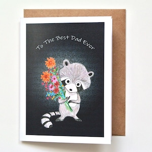 Carte de fête des pères raton laveur, meilleur papa de tous les temps, cadeau pour amoureux de raton laveur, carte drôle pour raton laveur, carte d'anniversaire de papa, je t'aime papa, art mignon de raton laveur
