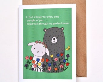 Bear & Bunny Love Card, Romantic Anniversary Gift, Tennyson Love Poem quote, Birthday card for Boyfriend/Girlfriend, Book lover Gift, MiKa