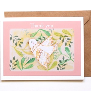Carte de remerciement colombe, cadeau de remerciement pour professeur, carte de gratitude sincère faite main pour entraîneur, thérapeute, mentor, carte de voeux d'art populaire d'oiseau