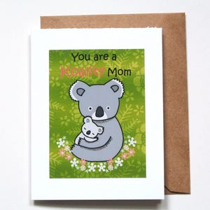 Carte de fête des mères ours koala, cadeau de fête des mères blague animaux mignons, art doux pour maman et bébé, carte faite main pour mère, belle-mère, grand-mère