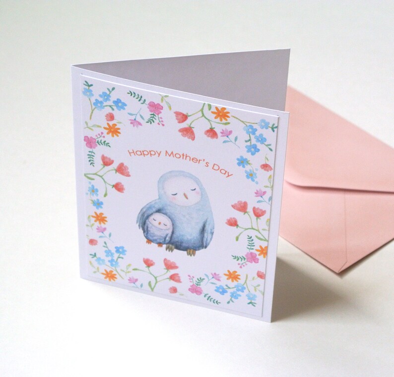 Owl Mother's Day Card, Owl lover gift, Pretty floral card for Her, Gift for Mum, Happy Mothers Day, Owl Always Love You, Thank you mom card image 2