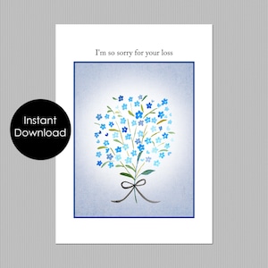 Floral Sympathy Card: Hand-painted Watercolor Forget-me-not, Minimalist Art (Digital Download)