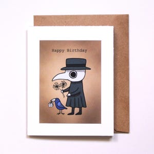 Gothic Plague Doctor Birthday Card, Dark Humor Halloween Birthday Card for Him, Creepy Cute Crow & Gift, Whimsical Goth Girl Greeting Card