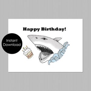 Tarjeta de cumpleaños de tiburón, tarjeta imprimible de descarga instantánea, regalo de cumpleaños para él, tarjeta de cumpleaños divertida, regalo para amantes de los tiburones, archivo de impresión digital, MiKa