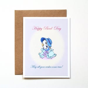 Carte joyeux anniversaire, jolie carte d'anniversaire perruche avec chapeau, cadeau pour amateur d'oiseaux de compagnie, illustration d'animal unique, voeux devenus réalité, perruche bleue