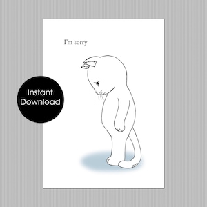 Tarjeta de disculpa, tarjeta imprimible, gatito triste, regalo para amantes de los gatos, tarjeta de disculpa para gatos, cometí un error, tarjeta de perdón, tarjeta de gatito, descarga instantánea