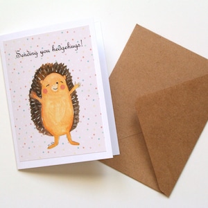 Carte de câlin de hérisson, cadeau de soutien d'un ami, vous envoyer un câlin, cadeau d'amant de hérisson, je pense à vous, cadeau de hérisson mignon, carte d'anniversaire de hérisson