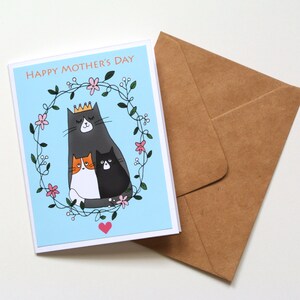 Carte de fête des mères, cadeau pour une mère amoureuse des chats, reine maman chat avec deux chatons, jolie carte animal pour maman de 2 enfants, carte drôle pour maman, maman on t'aime