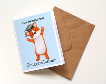 Graduation Card, Cute corgi card, Funny Congrats on graduation Gift, Corgi dog lover gift, Cute animal pun, Custom Message Card for Family
