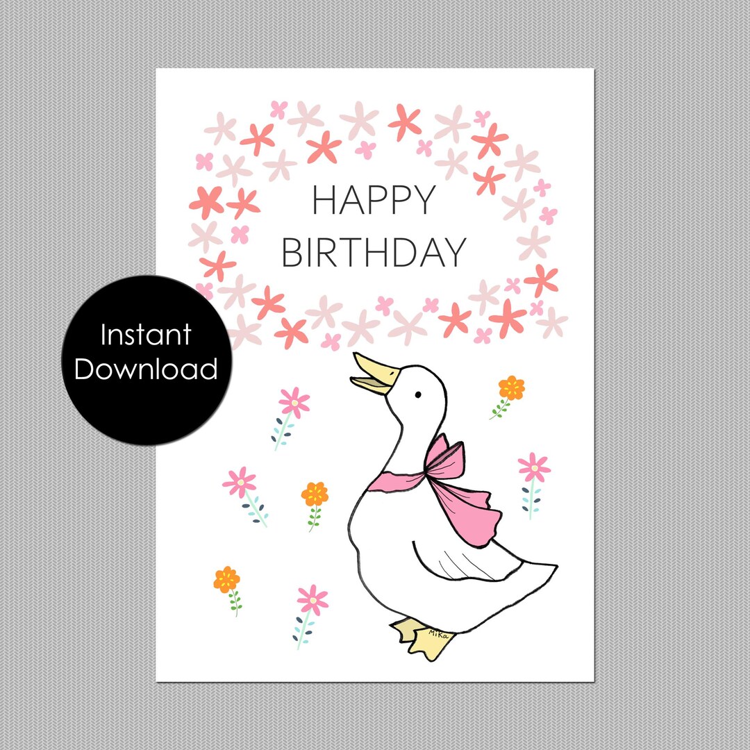 Printable Little Silly Goose Birthday Card, Cute Duck Birthday Card ...