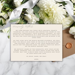 Tarjeta de oración digital personalizada para graduados: bendiciones personalizadas para un futuro brillante; editable en Canva