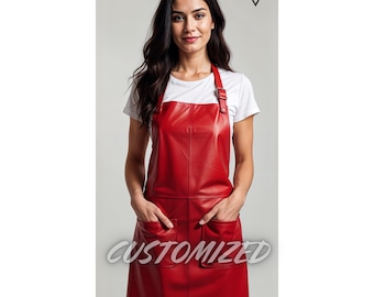 Delantal de cuero rojo hecho a mano: Delantal de trabajo unisex personalizado
