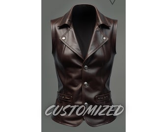 Gilet in pelle marrone fatto a mano: vera pelle personalizzata da donna