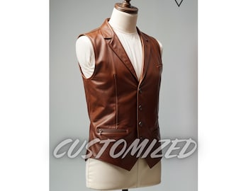 Handmade Customized Genuine Brown Leather vest