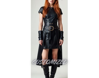 Women Handmade Customized Genuine Black Leather Viking Medieval Costume
