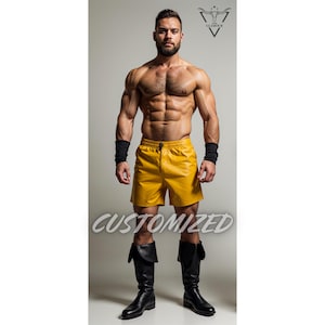 Men Handmade Customized 100% Genuine Yellow Leather Shorts For Men