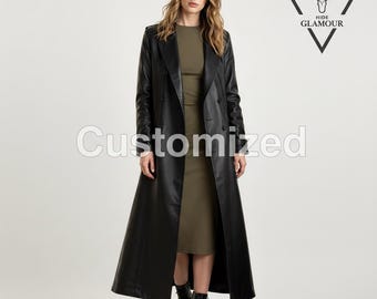 Women Custom Made Genuine Black Leather Gothic Style Long Coat