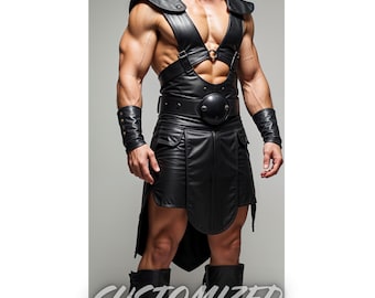 Männer handgemachte maßgeschneiderte Echtleder Rüstung und Kilt Gladiator Krieger Kostüm