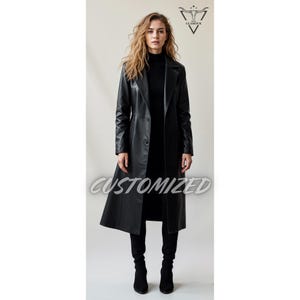 Handmade Custom Black Leather Long Coat - Women&#39;s Genuine Leather Outerwear