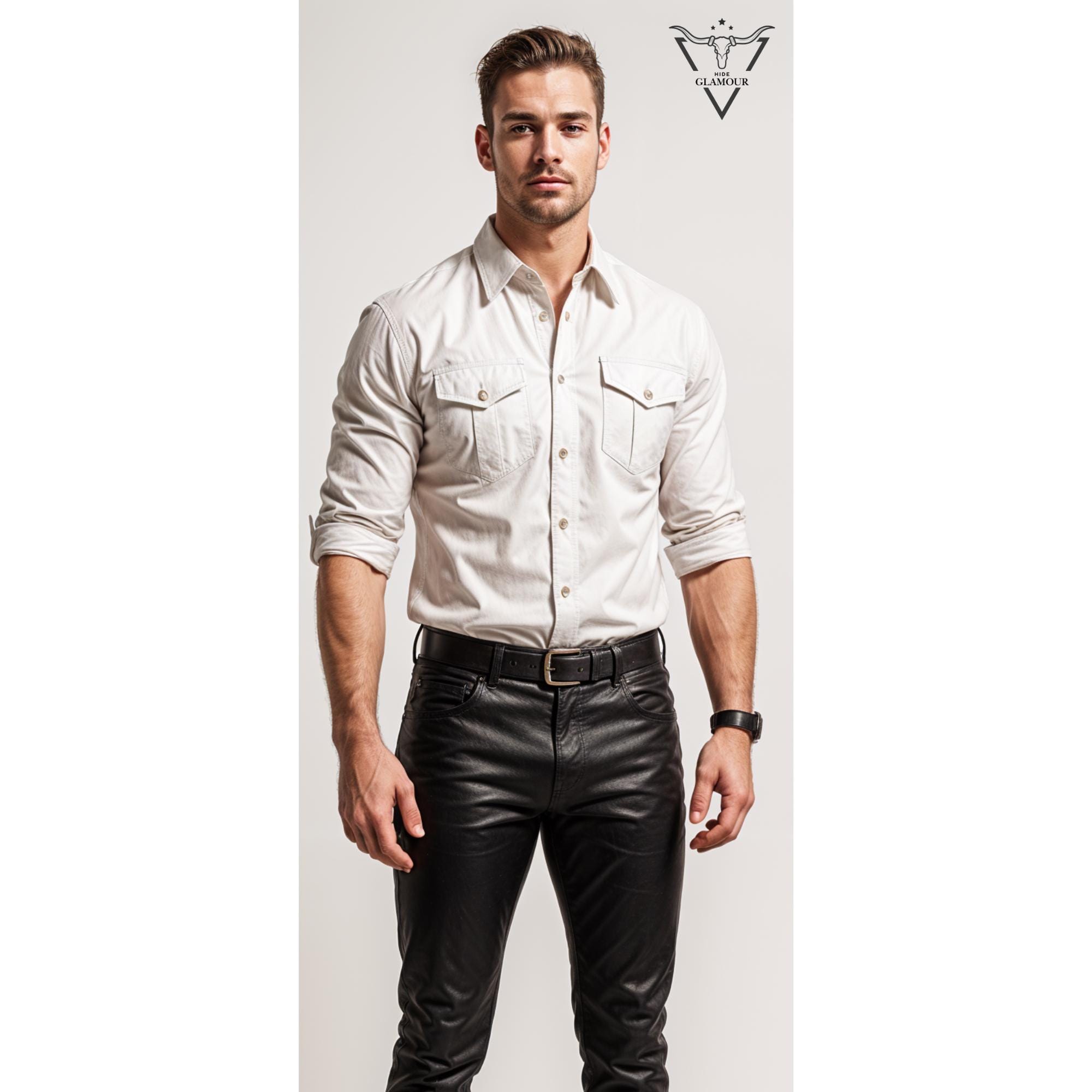 Handmade White Leather Dress Shirt: Custom Fit, Genuine Leather
