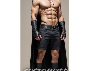 Men Handmade Genuine Leather Long Black And White Cape Set