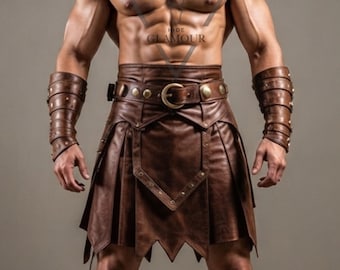 Kilt da gladiatore da uomo in vera pelle, realizzato su misura