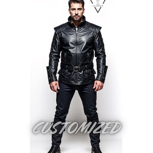 Men Customized Pure Natural Leather Medieval Jacket Black Leather Biker Jacket