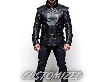 Custom Black Leather Medieval Jacket: Handmade Biker Style