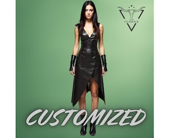 Vestido de fiesta de graduación de cuero genuino negro sin mangas personalizado hecho a mano para mujer