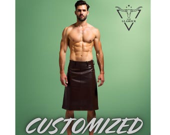 Kilt masculino feito à mão personalizado 100% couro marrom natural gladiador para homens