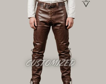 Custom Made Genuine Brown Leather Medieval Cosplay Pants