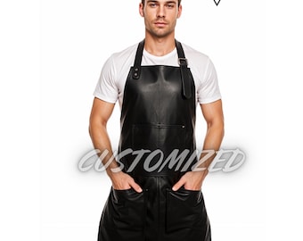 Delantal de cuero negro hecho a mano: ropa de trabajo artesanal personalizada